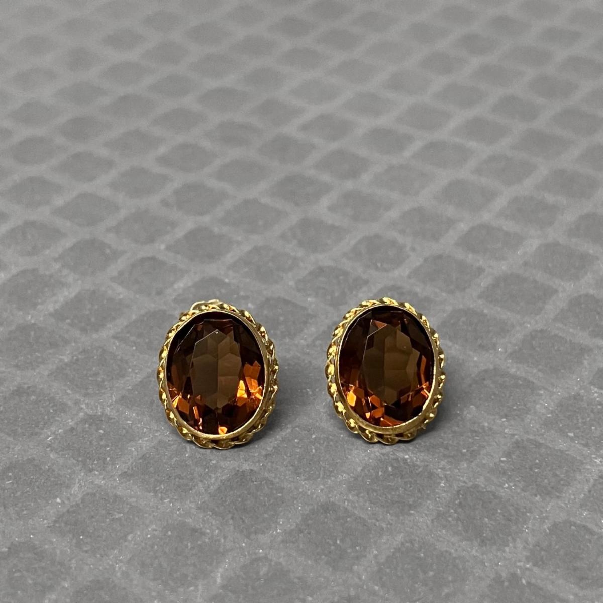 Preowned Yellow Gold and Simulated Golden Stone Stud Earrings