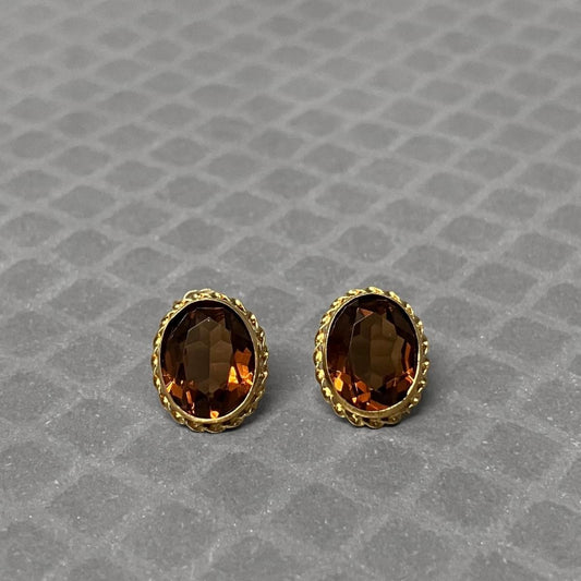 Preowned Yellow Gold and Simulated Golden Stone Stud Earrings