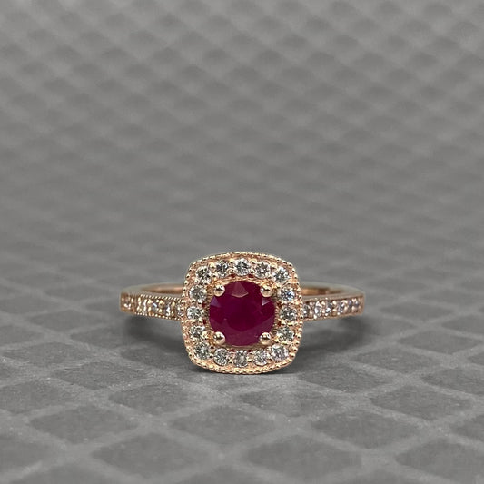Preowned Rose Gold Ruby and Diamond Ring