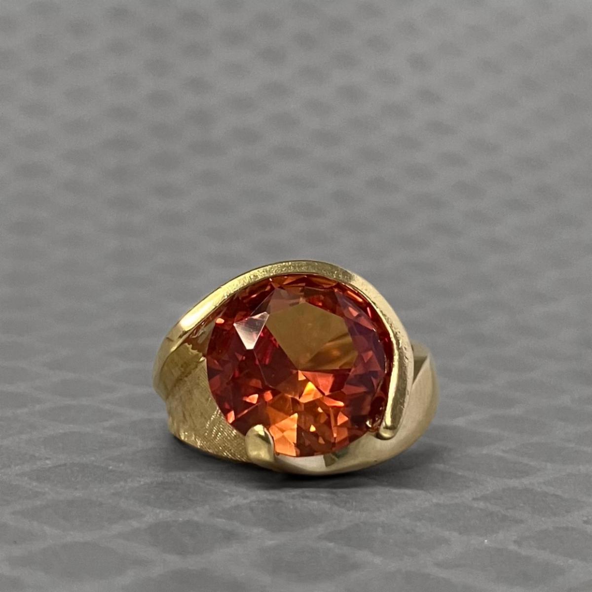 Preowned Yellow Gold and Synthetic Orange Sapphire Ring
