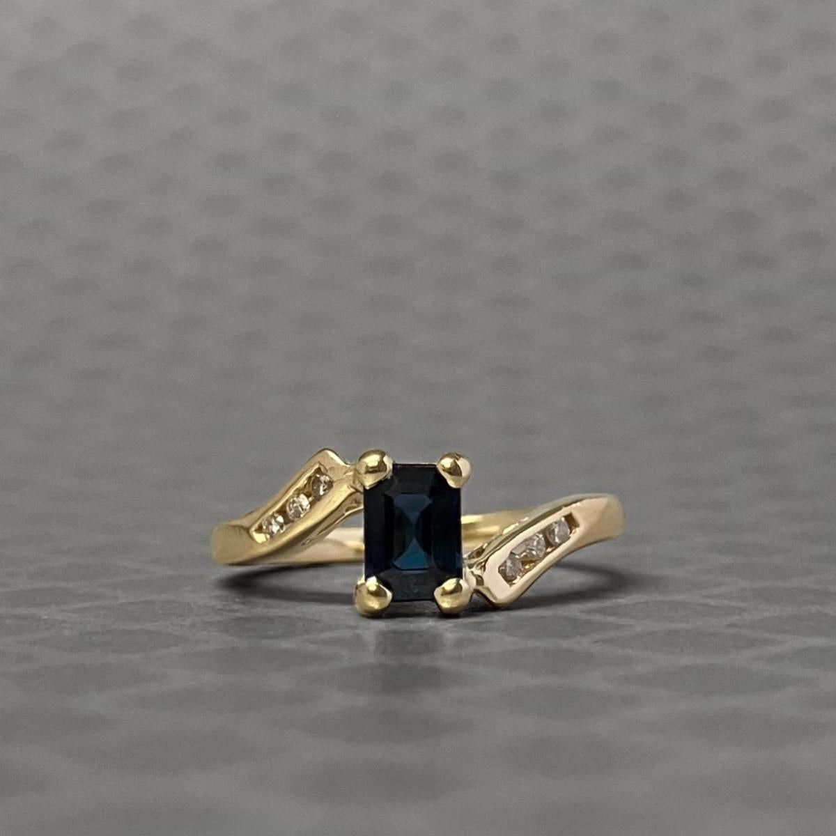 Preowned Yellow Gold Emerald Cut Blue Sapphire and Diamond Ring