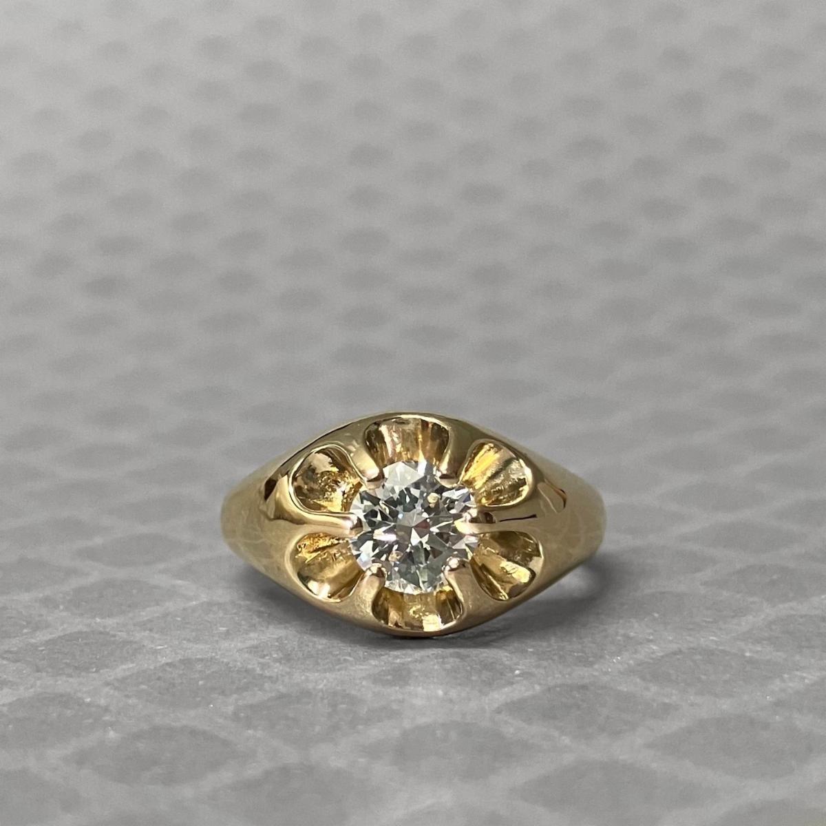Preowned Yellow Gold and Diamond Belcher Style Ring