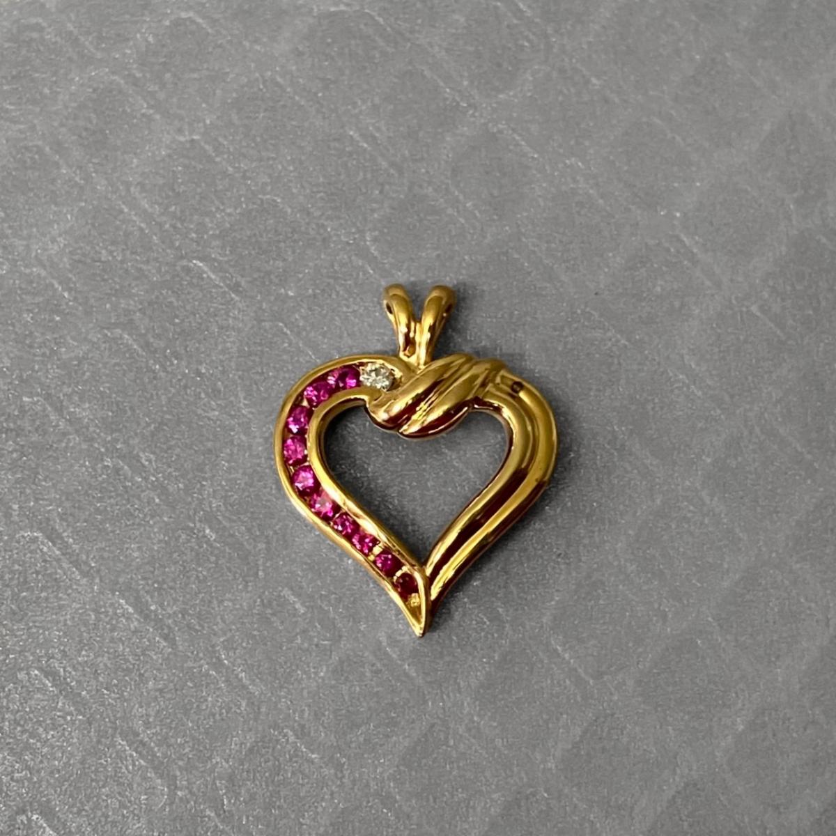 Preowned Yellow Gold Ruby and Diamond Heart Pendant