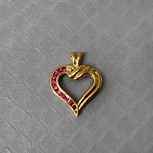 Preowned Yellow Gold Ruby and Diamond Heart Pendant
