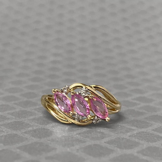 Preowned Yellow Gold Marquise Pink Sapphire and Diamond Ring