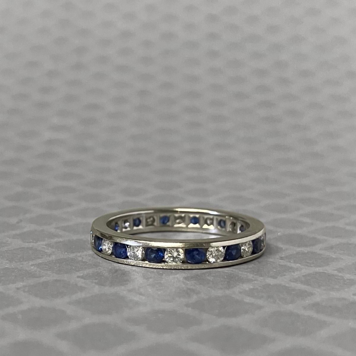 Preowned Platinum Blue Sapphire and Diamond Tiffany & Co. Eternity Ring