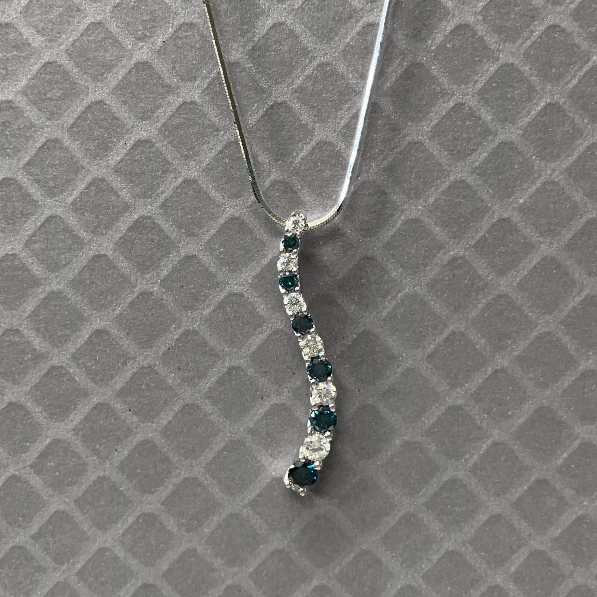 Preowned White Gold White and Irradiated Blue Diamond Pendant