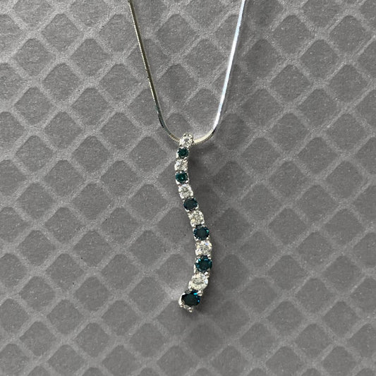Preowned White Gold White and Irradiated Blue Diamond Pendant