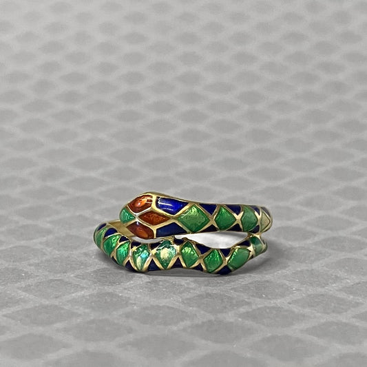 Preowned Yellow Gold and Enamel Snake Ring