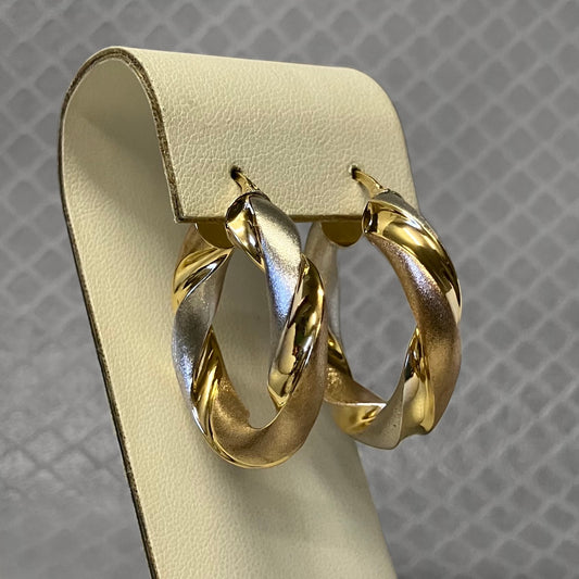 Preowned White, Yellow and Rose Gold Polished and Textured Hoop Earrings