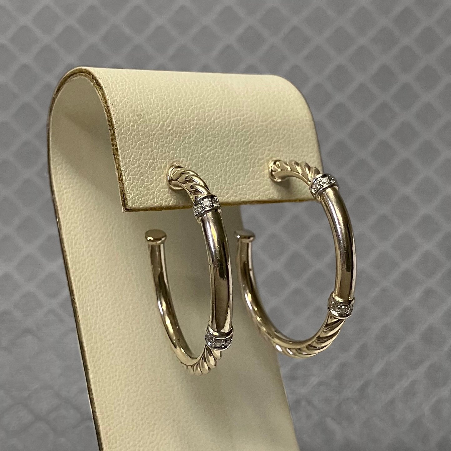 Preowned Sterling Silver and White Gold Diamond David Yurman Metro Hoop Earrings