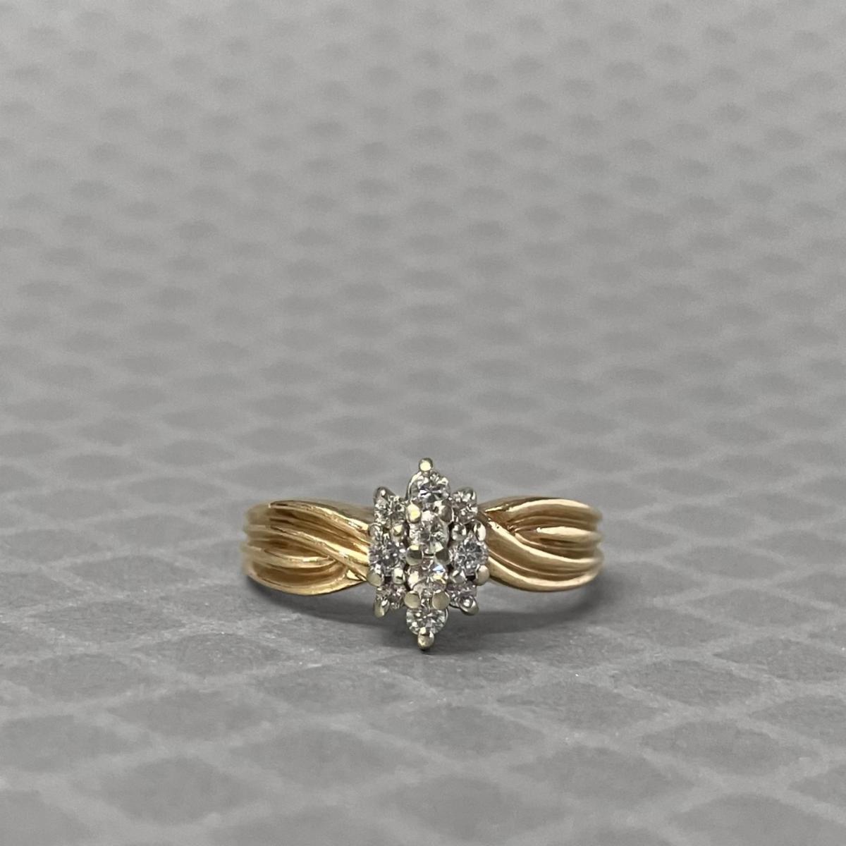 Preowned Yellow Gold and Diamond Cluster Ribbed Ring