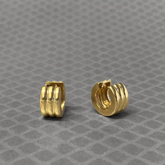 Preowned Yellow Gold Triple Ribbed Huggie Earrings