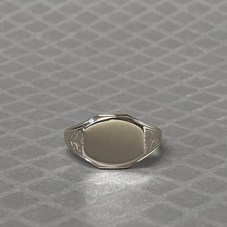 Preowned White Gold Engraved Signet Ring