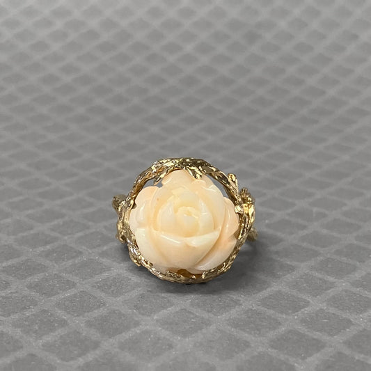 Preowned Yellow Gold and Carved Coral Rose Ring