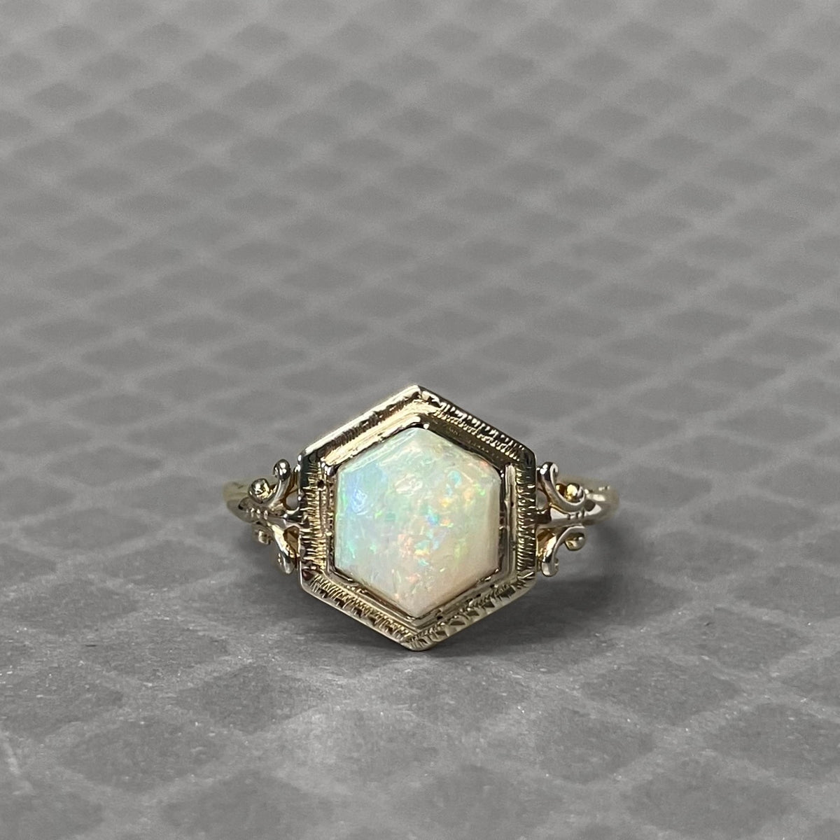 Preowned White and Yellow Gold and Hexagonal Opal Ring