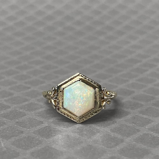 Preowned White and Yellow Gold and Hexagonal Opal Ring