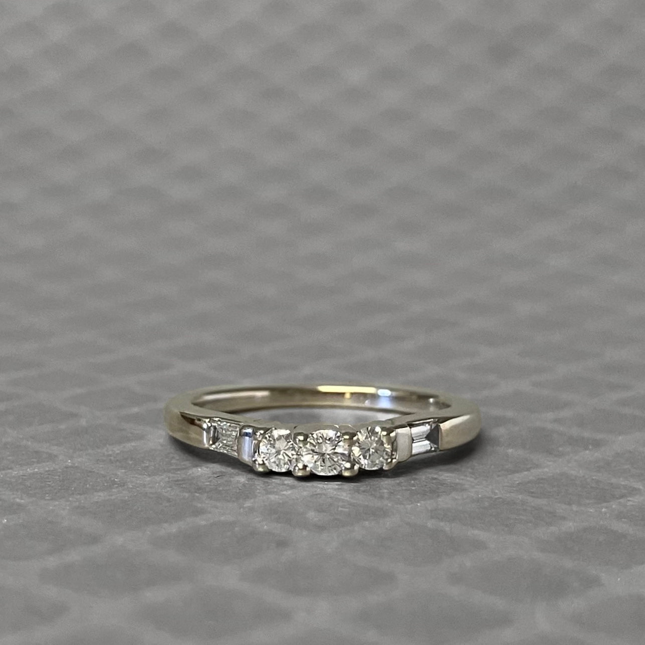 Preowned White Gold Round and Baguette Diamond Ring