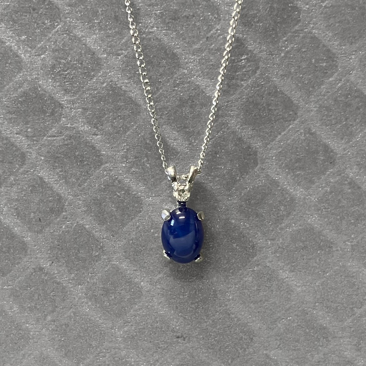 Preowned White Gold Synthetic Star Sapphire and Diamond Pendant