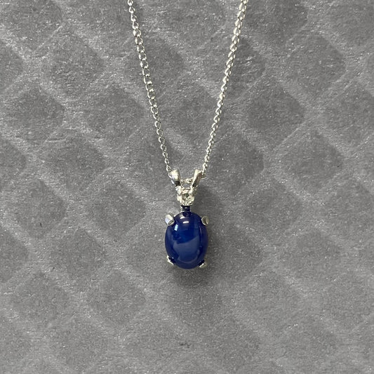 Preowned White Gold Synthetic Star Sapphire and Diamond Pendant