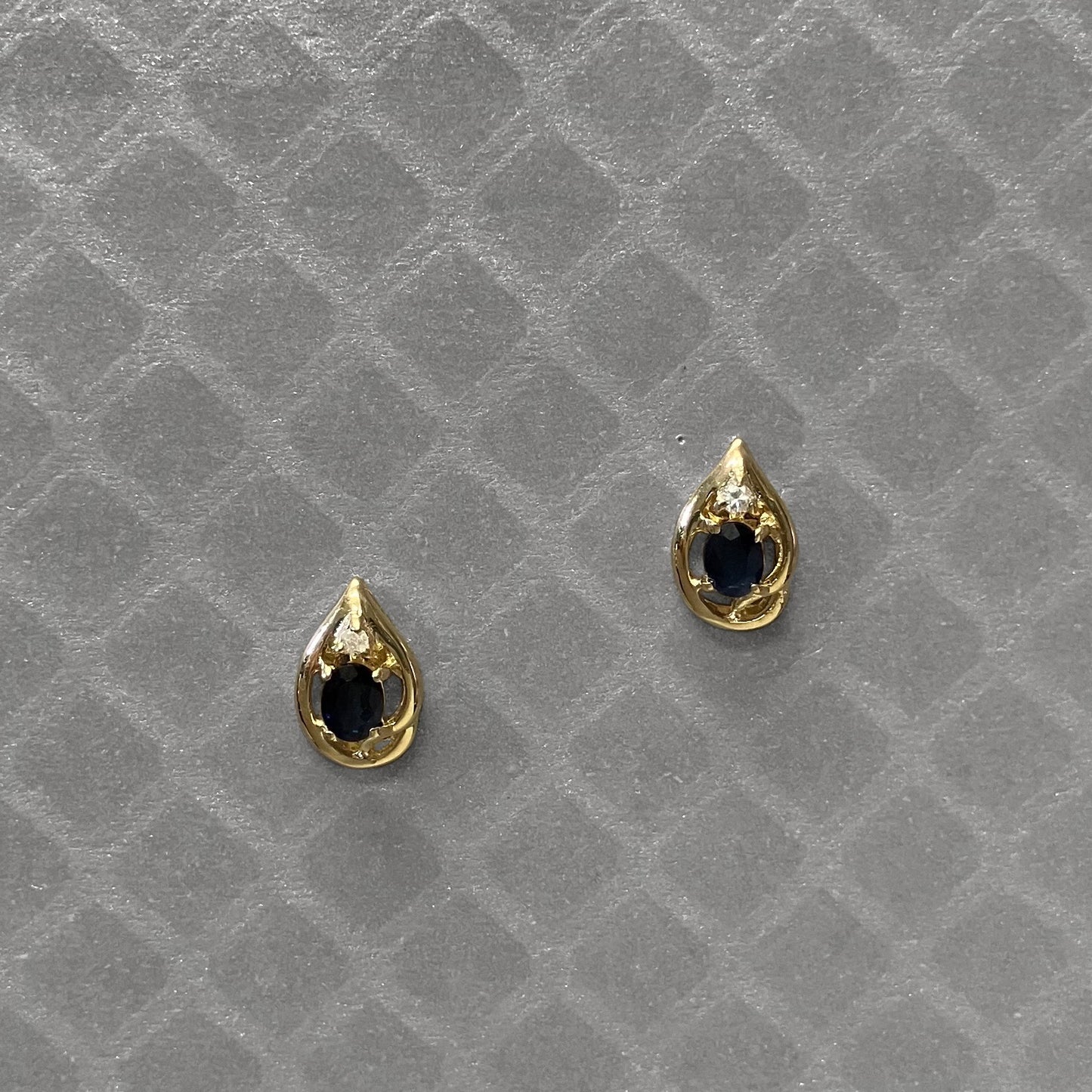 Preowned Yellow Gold Oval Blue Sapphire and Diamond Stud Earrings