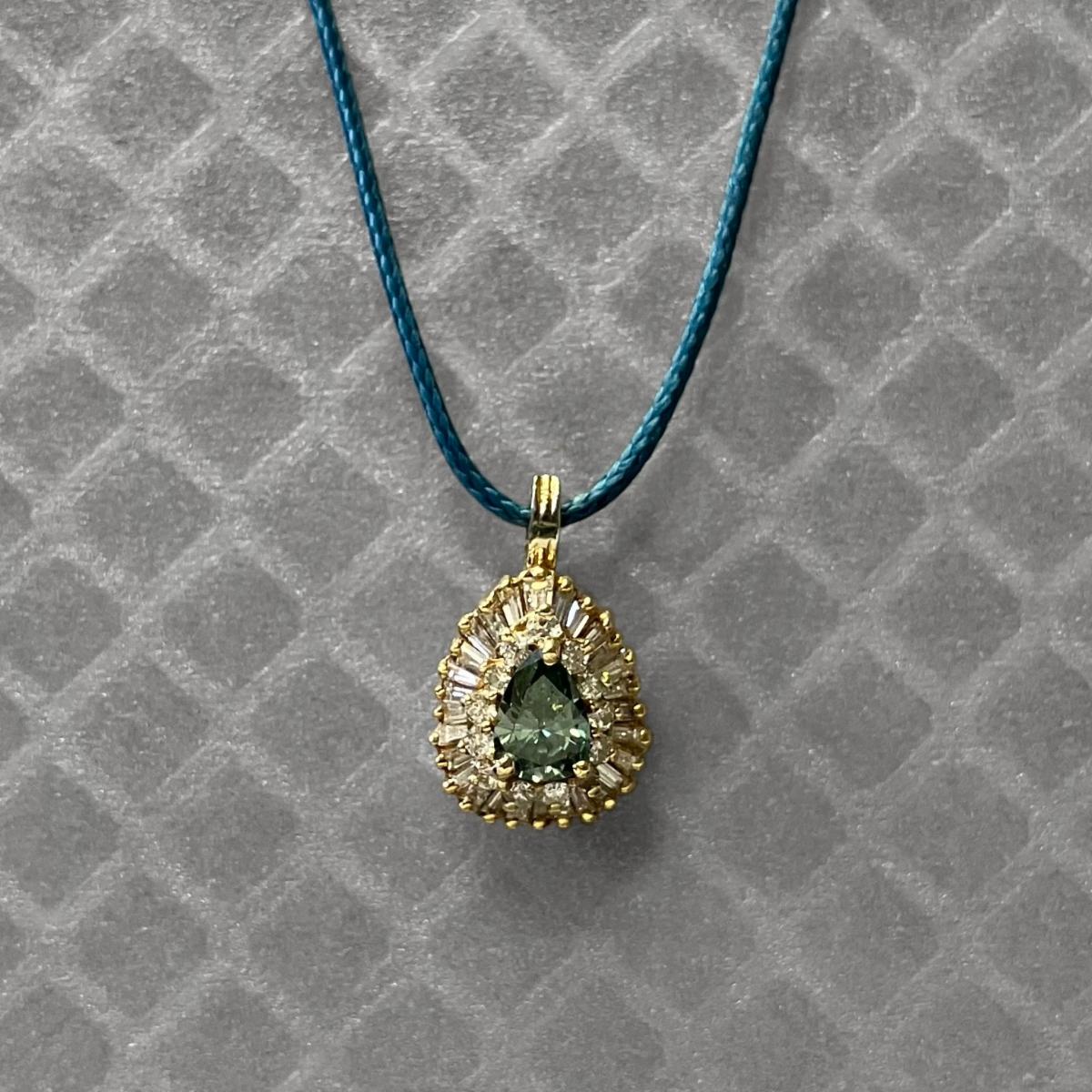 Preowned Yellow Gold and Treated Green Diamond Convertible Ring Pendant