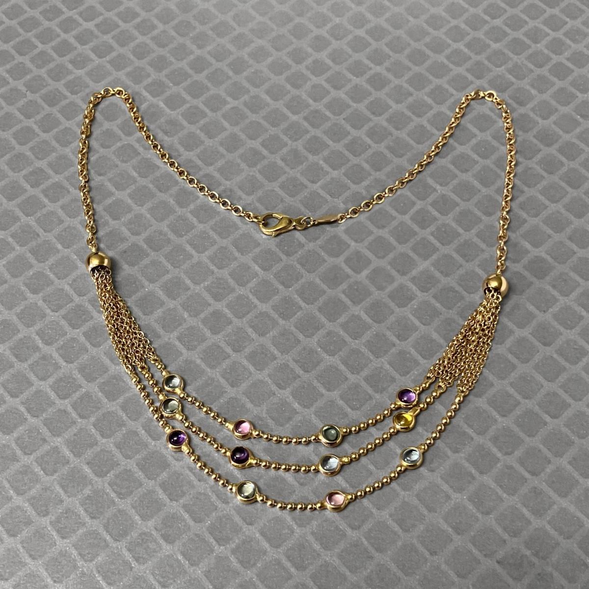 Preowned Yellow Gold Amethyst, Blue Topaz, Pink Tourmaline and Citrine Cabochon Necklace