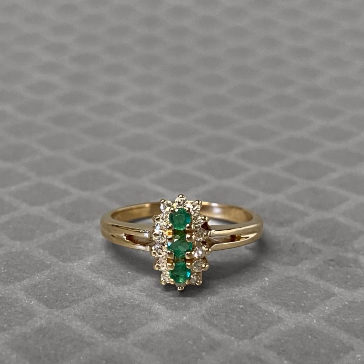 Preowned Yellow Gold Emerald and Diamond Cluster Ring