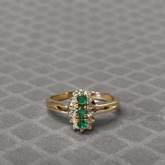 Preowned Yellow Gold Emerald and Diamond Cluster Ring