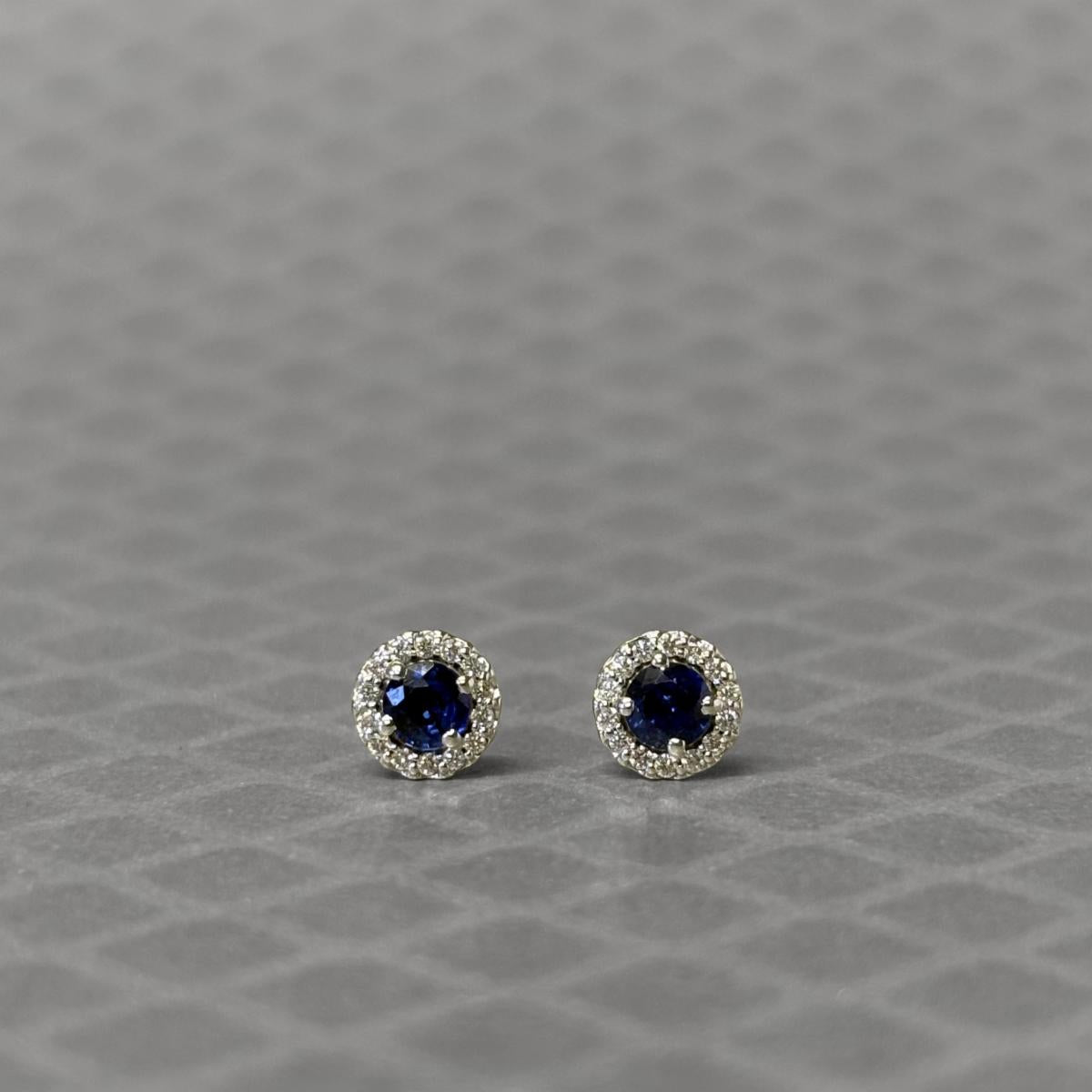 Preowned White Gold Blue Sapphire and Diamond Stud Earrings