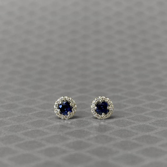 Preowned White Gold Blue Sapphire and Diamond Stud Earrings