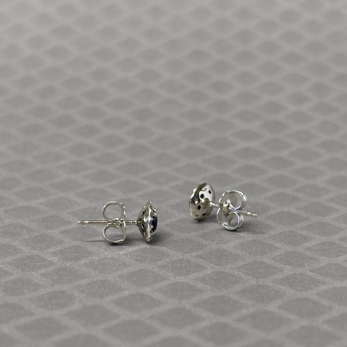 Preowned White Gold Blue Sapphire and Diamond Stud Earrings