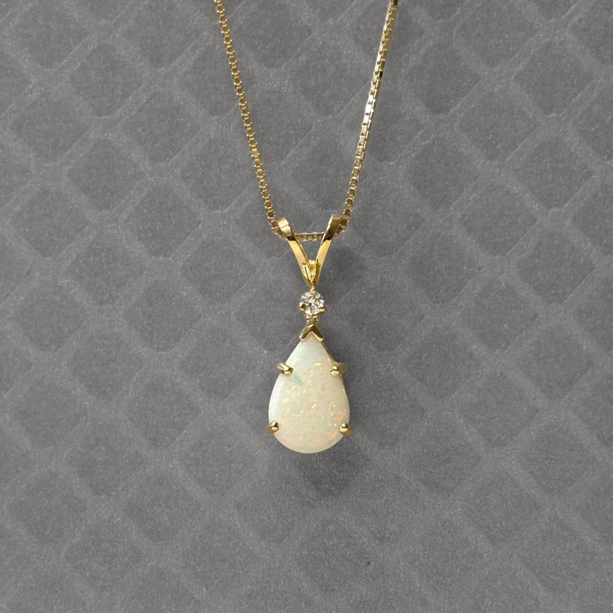 Preowned Yellow Gold Pear Shaped Opal and Diamond Pendant