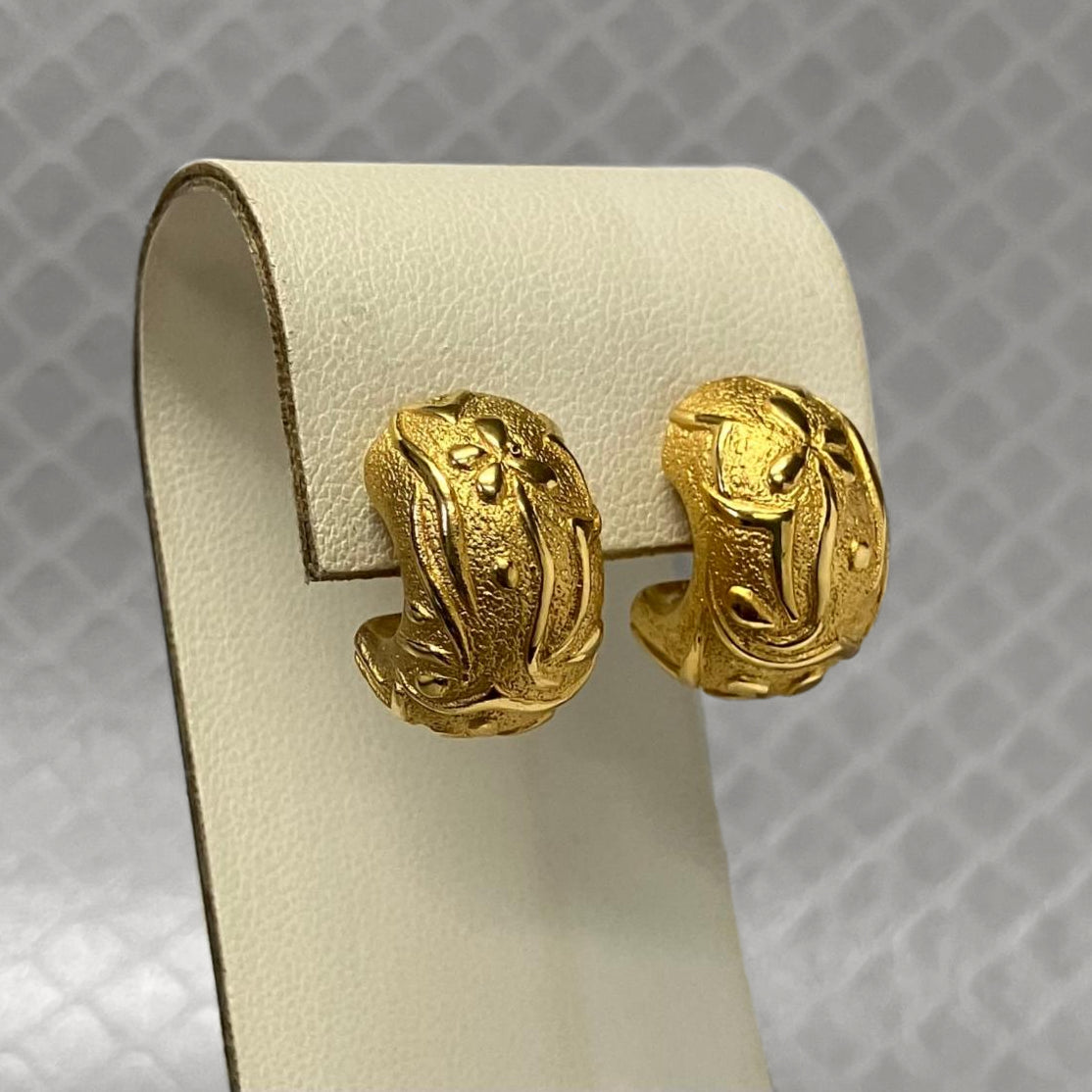 Preowned Yellow Gold Textured Half Hoop Charles Garnier Earrings
