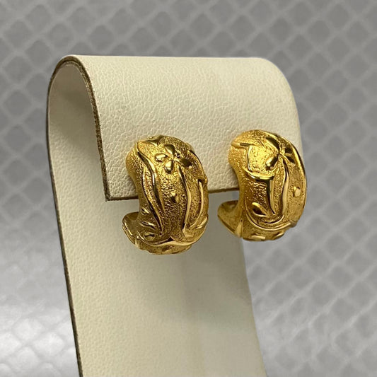 Preowned Yellow Gold Textured Half Hoop Charles Garnier Earrings